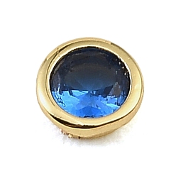 Blue Brass Pave Cubic Zirconia Cabochons, Flat Round, Faceted, Pointed Back, Rack Plating, Long-Lasting Plated, Cadmium Free & Lead Free, Real 18K Gold Plated, Blue, 5x2.5mm
