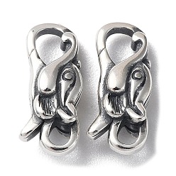 Antique Silver 925 Thailand Sterling Silver Lobster Claw Clasps, Elephant, Antique Silver, 17x8x5mm, Hole: 2.5x2mm