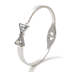 Нержавеющая Сталь Цвет Браслеты с бантом из кубического циркония, вакуумное покрытие 304 женские браслеты из нержавеющей стали, цвет нержавеющей стали, внутренний диаметр: 1-7/8 x2-3/8 дюйм (4.7x5.9 см)