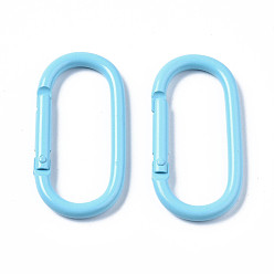 Light Sky Blue Aluminum Spring Gate Ring, Oval, Light Sky Blue, 50x25x4.5mm, Inner Diameter: 42x16mm