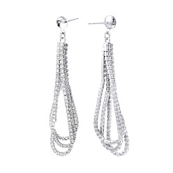 Platinum Brass Micro Pave Clear Cubic Zirconia Chain Stud Earring Findings, for Half Drilled Beads, Nickel Free, Teardrop, Platinum, 64x6mm, Pin: 0.7mm, Pin: 0.7mm(For Half Drilled Beads)