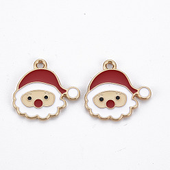 Red Alloy Enamel Pendants, Cadmium Free & Nickel Free & Lead Free, Father Christmas, Light Gold, Red, 21x21.5x1mm, Hole: 2mm