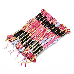 Hot Pink 10 Skeins 6-Ply Polyester Embroidery Floss, Cross Stitch Threads, Segment Dyed, Hot Pink, 0.5mm, about 8.75 Yards(8m)/skein