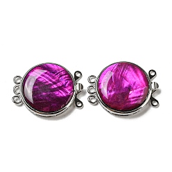 Magenta Dye Shell Box Clasp, with Alloy Loops, Flat Round, Magenta, 29.5x23.5x6~6.5mm, Hole: 2mm