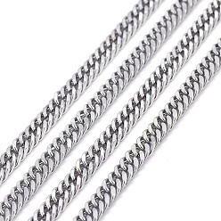 Stainless Steel Color 304 Stainless Steel Diamond Cut Chunky Curb Chains, Cuban Link Chain, Unwelded, Faceted, with Spool, Stainless Steel Color, 5x3.5x0.7mm, about 32.8 Feet(10m)/roll