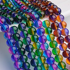 Mixed Color Spray Painted Transparent Glass Bead Strands, Round, Mixed Color, 6mm, Hole: 1mm, about 136pcs/strand, 29.9 inch