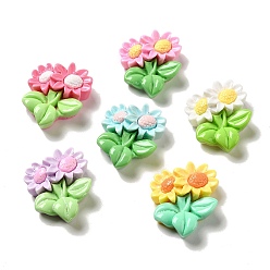 Mixed Color Flower Theme Opaque Resin Decoden Cabochons, Sunflower, Mixed Color, 27.5x23.5x7mm
