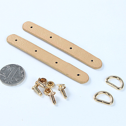 Tan Imitation Leather Buckles, with Screws and D Rings, for Purse Making Supplies, Tan, 9.5x1.2cm