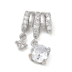 Platinum Brass Micro Pave Clear Cubic Zirconia Pendants, Round Charms, Rack Plating, Long-Lasting Plated, Platinum, 18.5x11.5x8.5mm, Hole: 3.5mm