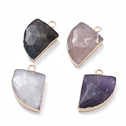Mixed Stone Natural Gemstone Pendants, with Brass Loop, Edge Golden Plated, Knife Shape, 20~20.5x13~14.5x4.5mm, Hole: 2mm