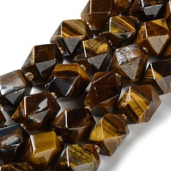 Tiger Eye Natural Tiger Eye Beads Strands, with Seed Beads, Faceted, Rhombus, 17~21x13~16x12~15mm, Hole: 1.2~1.4mm, about 18~19pcs/strand, 15.35~15.79 inch(39~40.1cm)