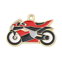 Roja Colgantes de aleación esmaltada con temática de coches de carreras, encantos de moto, dorado, rojo, 19x28x1.2 mm, agujero: 1.7 mm