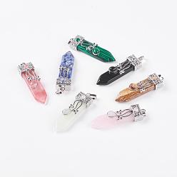 Mixed Stone Natural & Synthetic Mixed Stone Big Pendants, with Alloy Findings, Arrow, Platinum, 56~58x16x10mm, Hole: 5x7mm