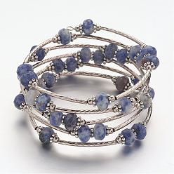 (306FM) Жонкиль матовый с лаймовой подкладкой Браслеты из натуральной голубой яшмы, С шариками из латуни и сплава и шариками из латуни, 5 петли, 53 мм (2-1/8 дюйм)