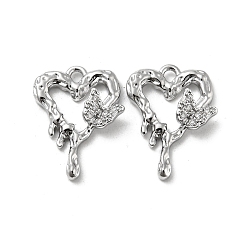 Real Platinum Plated Brass Micro Pave Cubic Zirconia Pendants, Heart, Real Platinum Plated, 20x14x3mm, Hole: 1.6mm