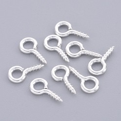 Silver Iron Screw Eye Pin Peg Bails, For Half Drilled Beads, Silver Color Plated, about 10mm long, 5mm wide, 1.2mm thick, hole: 2.8mm