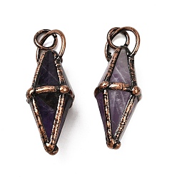 Аметист Подвески из натурального аметиста , ромбовидные подвески с латунной фурнитурой, без кадмия и без свинца, Красная медь, 48~48.5x19.5~20x19.5~20 мм, отверстие : 6 мм
