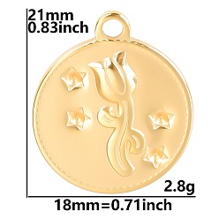 Golden Stainless Steel Pendant Rhinestone Settings, Flat Round with Rose, for Valentine'd Day, Golden, 21x18mm, Hole: 2mm, Fit for 1.5mm rhinestone