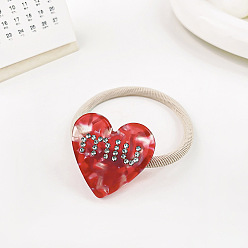 Red 3.5CM Chic Elastic Hair Ties with Heart-Shaped Acetate Charm for Sweet Bun Hairstyles