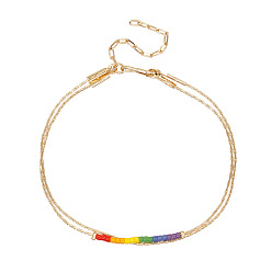 MI-B220422Q Colorful Miyuki Beaded Double-Layer Bracelet with Gold Plated Wire, Unique Jewelry