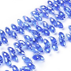 Светло-Синий Хрусталя бисер нитей, сверху просверленные бусы, граненые, слеза, голубой, 13x6 мм, отверстие : 1 мм, около 90~95 шт / нитка, 16~18 дюйм