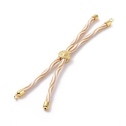 White Nylon Cord Silder Bracelets, for Connector Charm Bracelet Making, with Rack Plating Golden Brass Findings, Long-Lasting Plated, Cadmium Free & Lead Free, White, 8-5/8~9-1/8x1/8 inch(22~23x0.3cm), Hole: 2mm