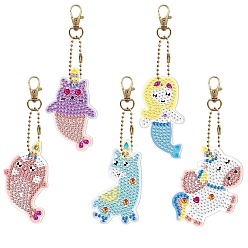 Mixed Color Mermaid Alpaca Unicorn Double-sided Charm Keychain Diamond Art for Kids, Diamond Painting Kits for Children, DIY Gem Art Key Chains, Diamond Painting Arts Crafts Gift with Keyrings, Mixed Color, Finish Product: 130~135x40~65mm