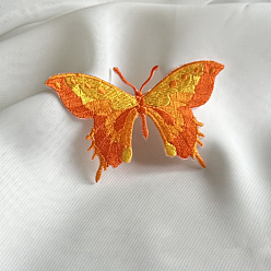 Dark Orange Butterfly Self Adhesive Computerized Embroidery Cloth Iron on/Sew on Patches, Costume Accessories, Appliques, Dark Orange, 50x80mm