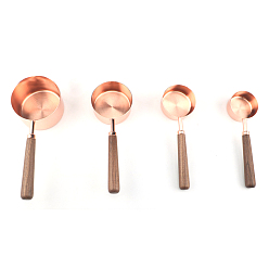 Light Gold Набор латунных мерных ложек, с деревянной ручкой, инструмент для выпечки, золотой свет, 170~195x55~83x28~50 мм, 4 шт / комплект