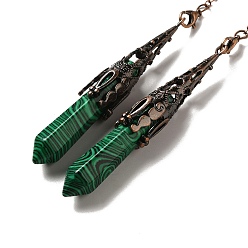 Малахит Синтетический малахитовый маятник для биолокации большие подвески, с латунной фурнитурой , пуля, 260~270 мм, отверстие : 1.5 мм