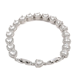 Прозрачный Теннисные браслеты из платиновой латуни с микропаве из кубических цирконий, браслеты для женщин, сердце, с группы часы застежками, долговечный, прозрачные, 8-7/8 дюйм (22.5 см)