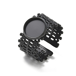 Black 304 Stainless Steel Cuff Ring Components, Round Bezel Pad Ring Setting, Ion Plating(IP), Long-Lasting Plated, Black, 12mm,19mm, Tray Size: 10mm