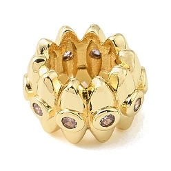 PeachPuff Brass Micro Pave Cubic Zirconia Beads, Rondelle with Horse Eye, Large Hole Beads, Rack Plating, Long-Lasting Plated, Lead Free & Cadmium Free, Real 18K Gold Plated, PeachPuff, 12.5x8mm, Hole: 7.5mm