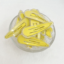 Yellow Iron with Transparent PVC Plastic Teardrop Shape Snap Hair Clips, for Girls, Yellow, 52mm
