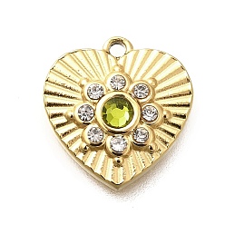 Золотой Кварц 304 подвески из нержавеющей стали, со стразами, ионное покрытие (ip), сердце, реальный 14 k позолоченный, золотой кварц, 12.5x12x3 мм, отверстие : 1 мм