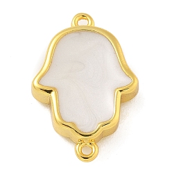 Белый Стойка покрытие латунь эмаль религия хамса рука соединительные подвески, долговечный, без кадмия и без свинца, реальный 18 k позолоченный, белые, 19x13x4 мм, отверстие : 1 мм