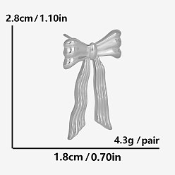 Серебро 304 серьги-гвоздики из нержавеющей стали с бантом, серебряные, 28x18 мм
