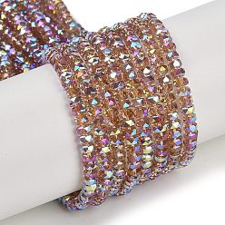 Верблюжий Стеклянные бусины с гальваническим покрытием , гальваническое покрытие, граненые, рондель, верблюжие, 2.4~3x4 мм, отверстие : 1 мм, около 145~151 шт / нитка, 37.5~40 см