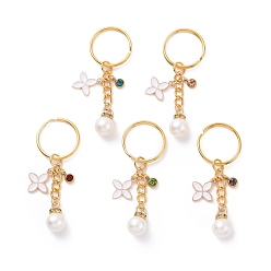 Mixed Color Acrylic Pearl Pendants Keychain, with 201 Stainless Steel Rhinestone Charms and Flower, for Keychain, Purse, Backpack Ornament, Mixed Color, 6.9cm
