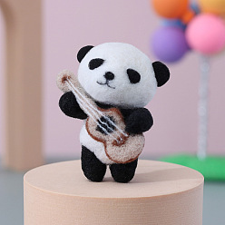 Guitar Panda Pendant Decoration DIY Needle Felting Beginner Kits, including Wool, Felting Needle, Foam Board, Instruction, Guitar, 50mm
