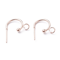 Real Rose Gold Plated 304 Stainless Steel Half Hoop Earrings, Real Rose Gold Plated, 15.5x12.5x2.4mm, Pin: 0.7mm