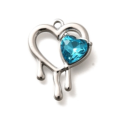Синий Циркон 304 подвески из нержавеющей стали, со стразами, цвет нержавеющей стали, сердце, синий циркон, 25.5x19.5x5.5 мм, отверстие : 2 мм