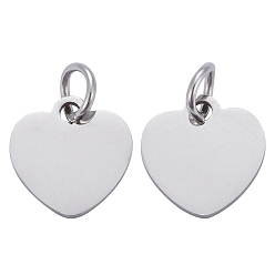Stainless Steel Color 201 Stainless Steel Stamping Blank Tag Charms, Manual Polishing, Heart, Stainless Steel Color, 10.5x10.5x1mm, Hole: 3mm