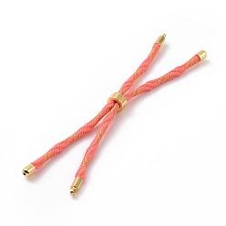 Corail Clair Bracelets argentés en corde de nylon, pour la fabrication de bracelets à breloques connecteurs, avec placage à crémaillère en laiton doré, plaqué longue durée, sans cadmium et sans plomb, corail lumière, 8-5/8~9 pouce (22~22.8 cm), 0.3 cm, Trou: 2.6mm