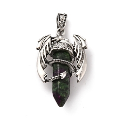 Ruby in Zoisite Natural Ruby in Zoisite Pointed Pendants, Faceted Bullet Charms, with Rack Plating Platinum Tone Alloy Dragon Findings, Cadmium Free & Lead Free, 39~41x24~25x13~14mm, Hole: 4x8mm