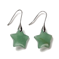Зеленый Авантюрин Серьги-подвески со звездами из натурального зеленого авантюрина, серьги из платины и латуни с покрытием стойки, без кадмия и без свинца, 38.5x20 мм