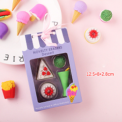 Mixed Color Imitation Food Erasers, School Supplies, Dessert, Mixed Color, 125x80x28mm, 4pcs/box