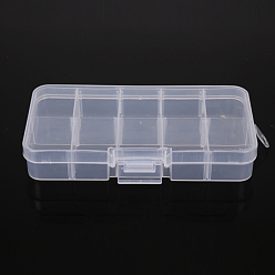 Clear 10 Grids Transparent Plastic Removable Bead Containers, with Lids and White Clasps, Rectangle, Clear, 12.8x6.5x2.2cm