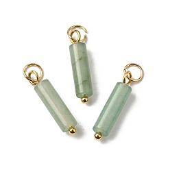 Зеленый Авантюрин Естественный зеленый авантюрин подвески, подвески-колонны с 304 кольцами из нержавеющей стали, золотые, 18.5~19x4~4.5 мм, отверстие : 3.5 мм