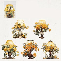 Gold 10Pcs Flower Table Lamp PET Adhesive Waterproof Stickers Self-Adhesive Stickers, for DIY Photo Album Diary Scrapbook Decoration, Gold, 108x151x1mm, Sticker: 80x80mm